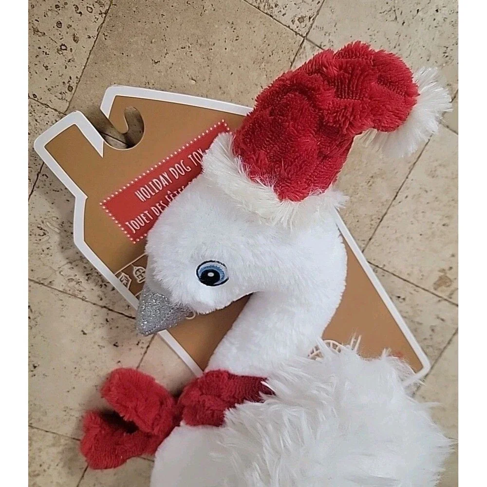 Pally Pals Holiday Squeaky Dog Toy-White Swan With Red Scarf & Hat